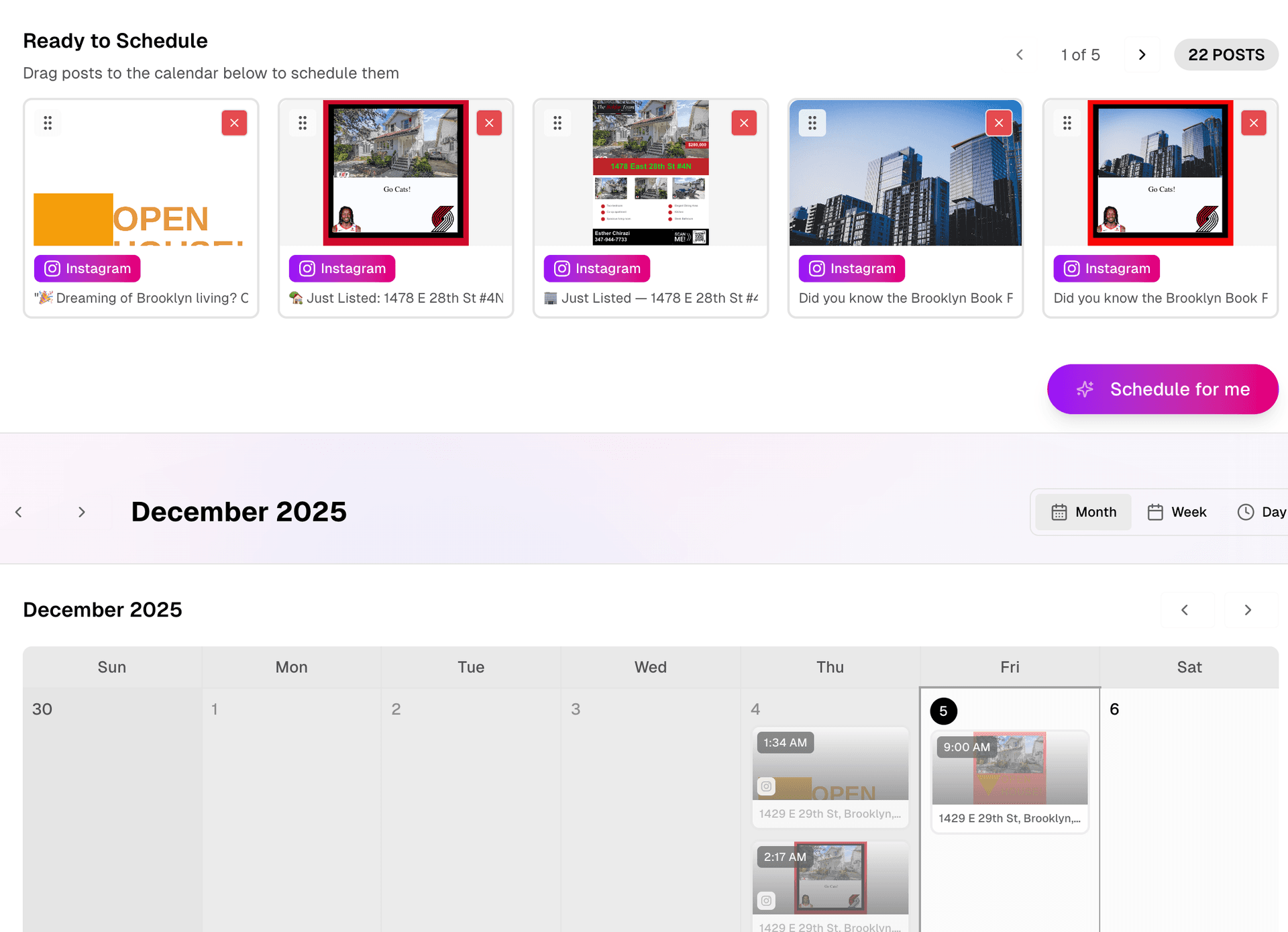 Post scheduling calendar with drag and drop